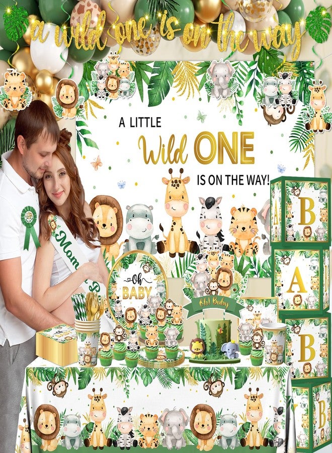 Bezkega Safari Baby Shower Decorations,262pcs Wild Birthday Decorations Jungle Baby Shower Decorations Plates and Napkin Cups Backdrop Banner Tablecloth Balloons Garland Boxes,Serves 20 - Image 2